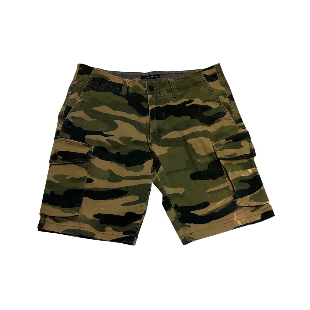 Lucky Brand Mens Camo Cargo Shorts Green Woodland 32W 9L Tactical Utility Wear